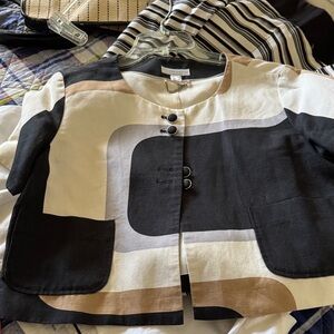 MNG SUIT Stylish Lined Black and Tan Geometric Jacket